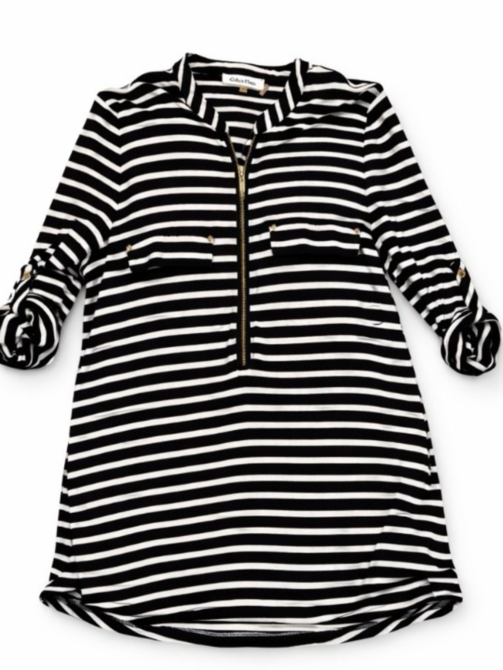 Calvin Klein Black & White Striped Zip Tunic